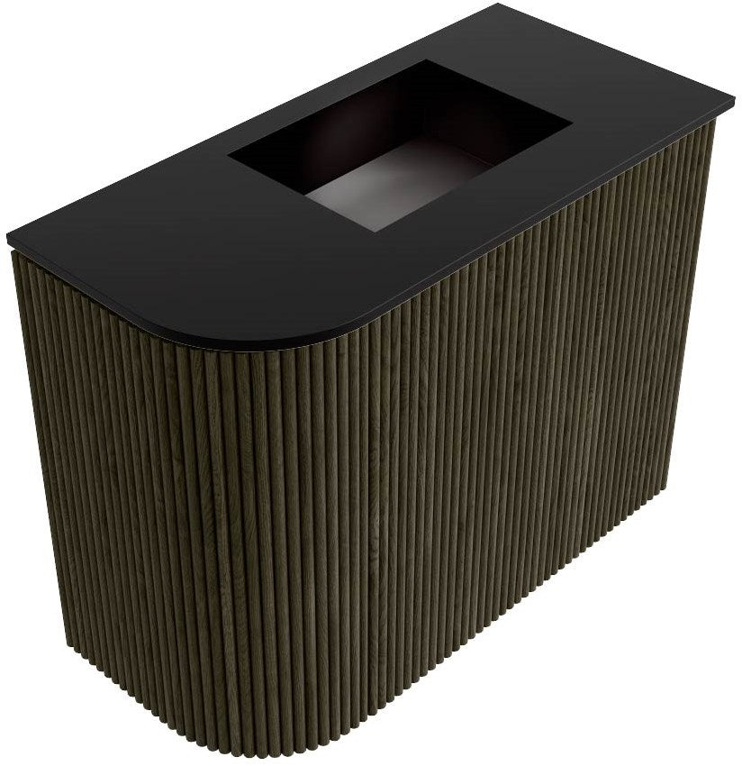 JOYA 51,6cm toiletmeubel ronding links kleur Shadow. Wastafel FAYE positie Rechts 1 kraangat kleur Urban.