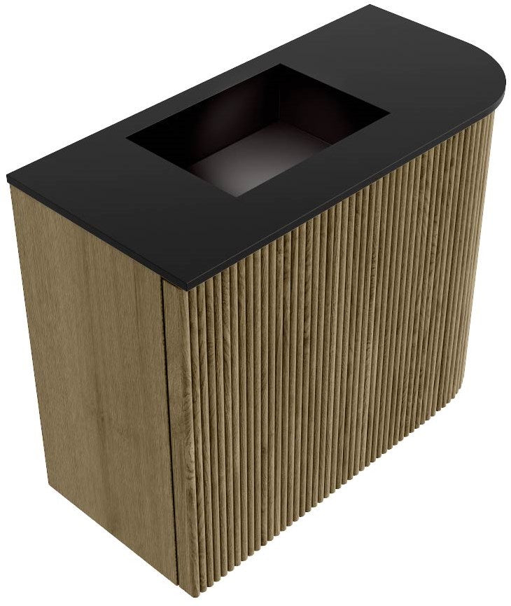 JOYA 51,6cm toiletmeubel ronding rechts kleur Dusk. Wastafel FAYE positie Links Zonder kraangat kleur Urban.