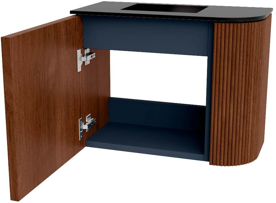 JOYA 51,6cm toiletmeubel ronding rechts kleur Ruby. Wastafel FAYE positie Links Zonder kraangat kleur Urban.