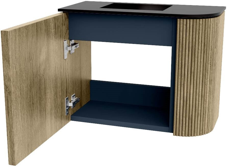 JOYA 51,6cm toiletmeubel ronding rechts kleur Dusk. Wastafel FAYE positie Links 1 kraangat kleur Urban.
