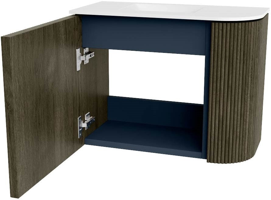 JOYA 51,6cm toiletmeubel ronding rechts kleur Shadow. Wastafel FAYE positie Links 1 kraangat kleur Talc.