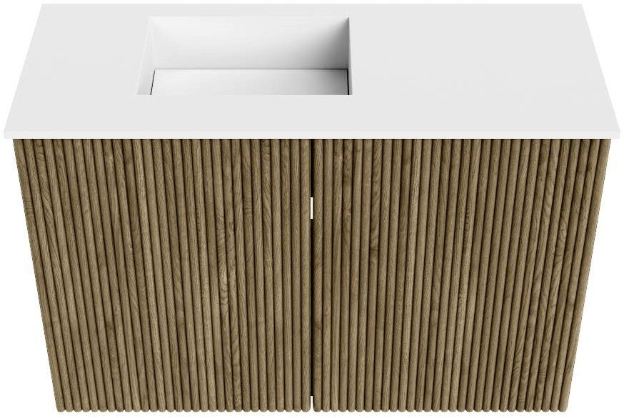 JOYA 60cm toiletmeubel kleur Dusk. Wastafel FAYE positie Links Zonder kraangat kleur Talc.