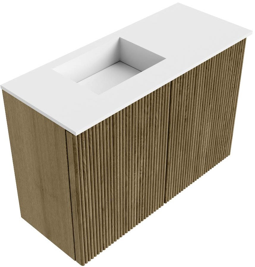 JOYA 60cm toiletmeubel kleur Dusk. Wastafel FAYE positie Links Zonder kraangat kleur Talc.