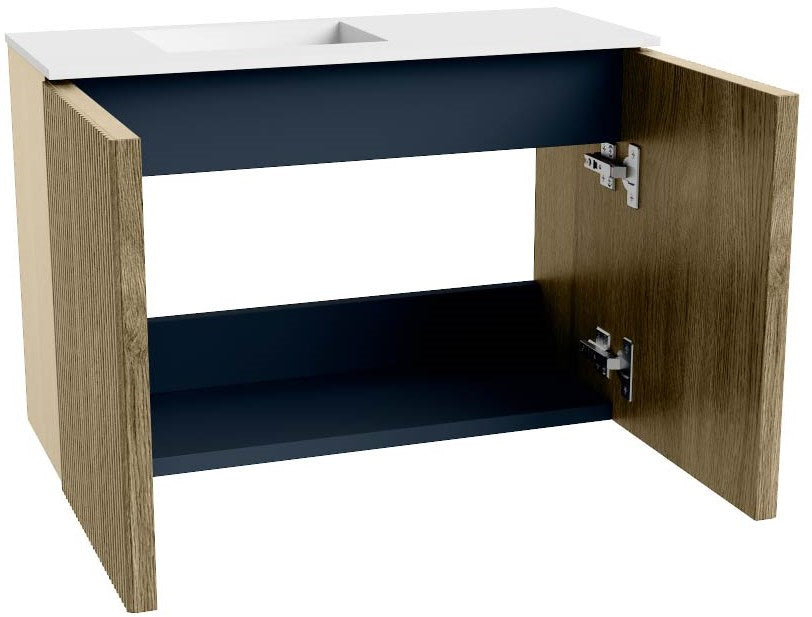 JOYA 60cm toiletmeubel kleur Dusk. Wastafel FAYE positie Links Zonder kraangat kleur Talc.