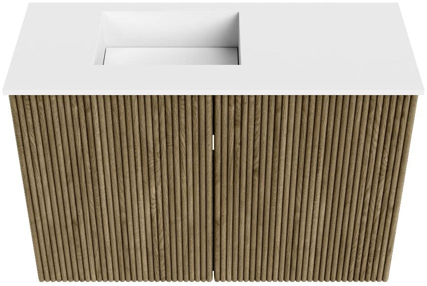JOYA 60cm toiletmeubel kleur Dusk. Wastafel FAYE positie Links 1 kraangat kleur Talc.