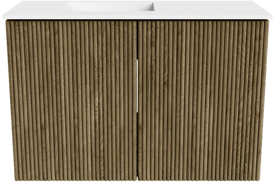 JOYA 60cm toiletmeubel kleur Dusk. Wastafel FAYE positie Links 1 kraangat kleur Talc.