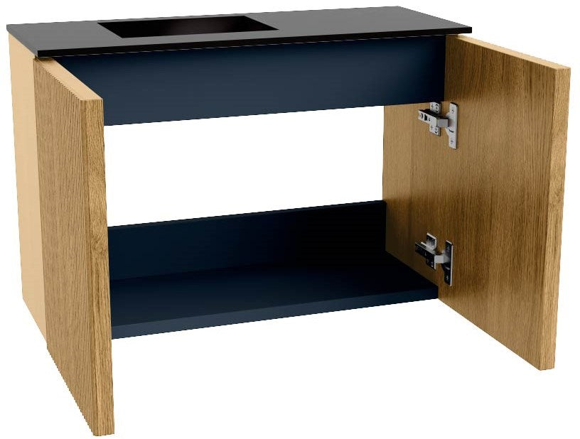 JOYA 60cm toiletmeubel kleur Oak. Wastafel FAYE positie Links 1 kraangat kleur Urban.