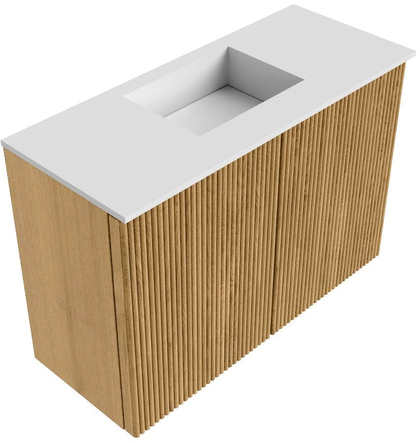JOYA 60cm toiletmeubel kleur Oak. Wastafel FAYE positie Midden Zonder kraangat kleur Talc.