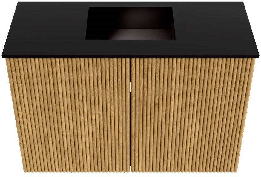 JOYA 60cm toiletmeubel kleur Oak. Wastafel FAYE positie Midden Zonder kraangat kleur Urban.