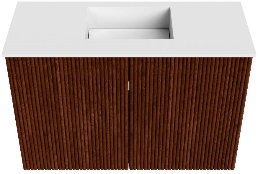 JOYA 60cm toiletmeubel kleur Ruby. Wastafel FAYE positie Midden Zonder kraangat kleur Talc.