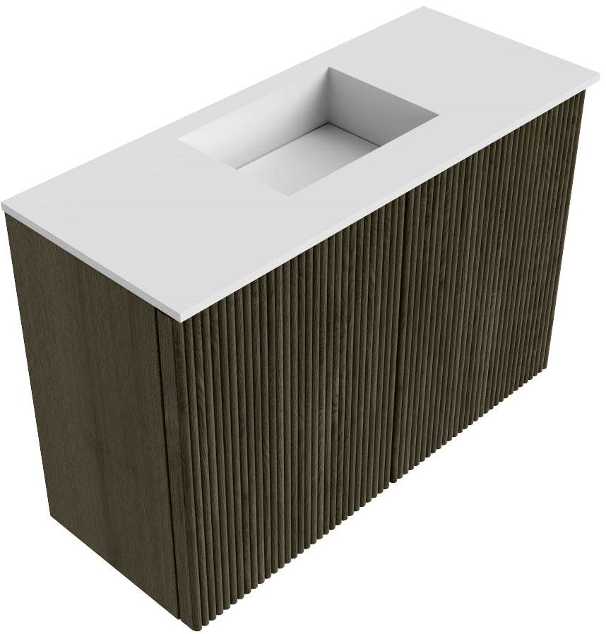 JOYA 60cm toiletmeubel kleur Shadow. Wastafel FAYE positie Midden Zonder kraangat kleur Talc.
