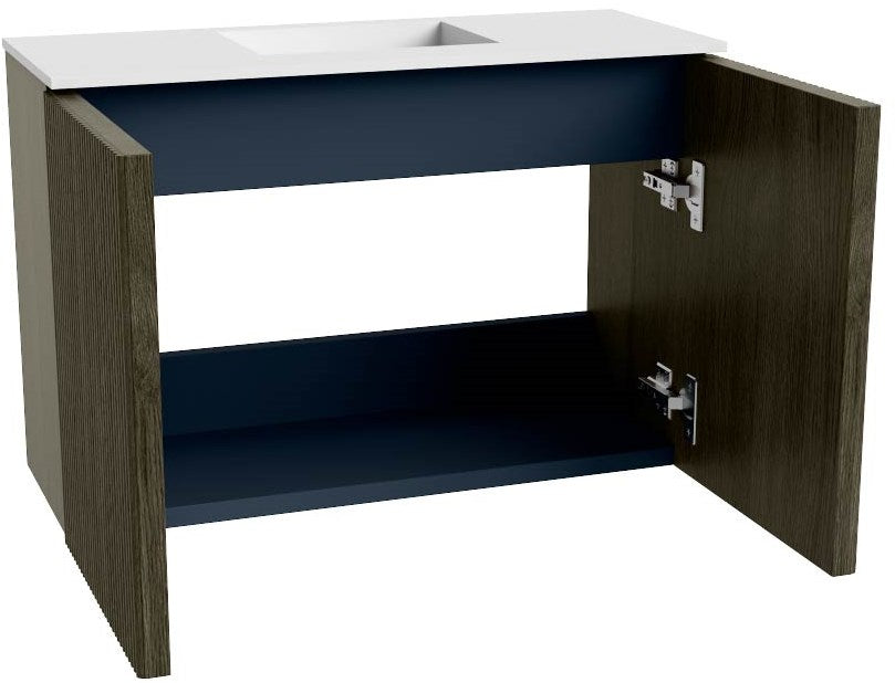 JOYA 60cm toiletmeubel kleur Shadow. Wastafel FAYE positie Midden Zonder kraangat kleur Talc.