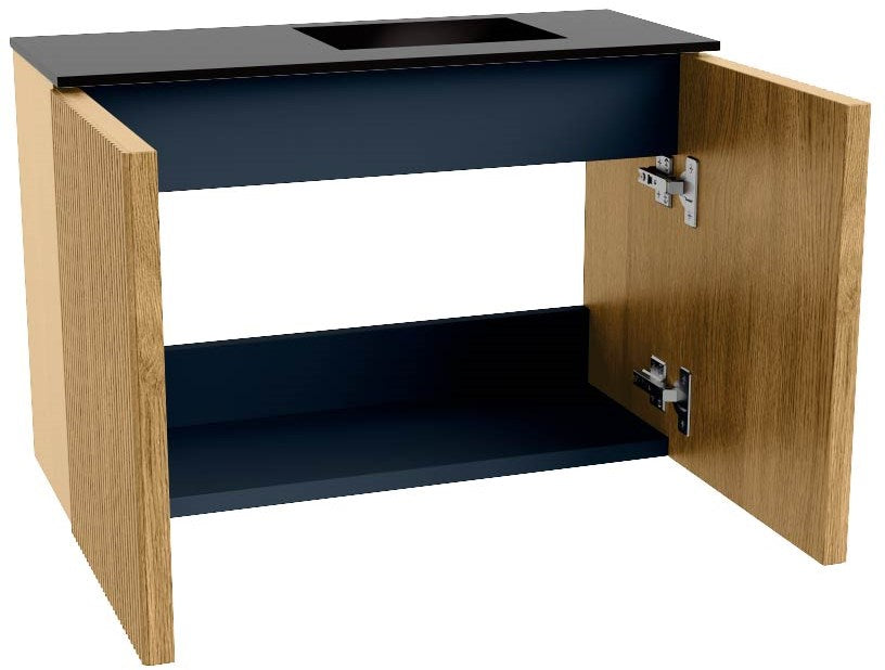 JOYA 60cm toiletmeubel kleur Oak. Wastafel FAYE positie Rechts Zonder kraangat kleur Urban.