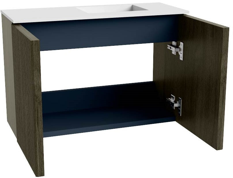 JOYA 60cm toiletmeubel kleur Shadow. Wastafel FAYE positie Rechts Zonder kraangat kleur Talc.