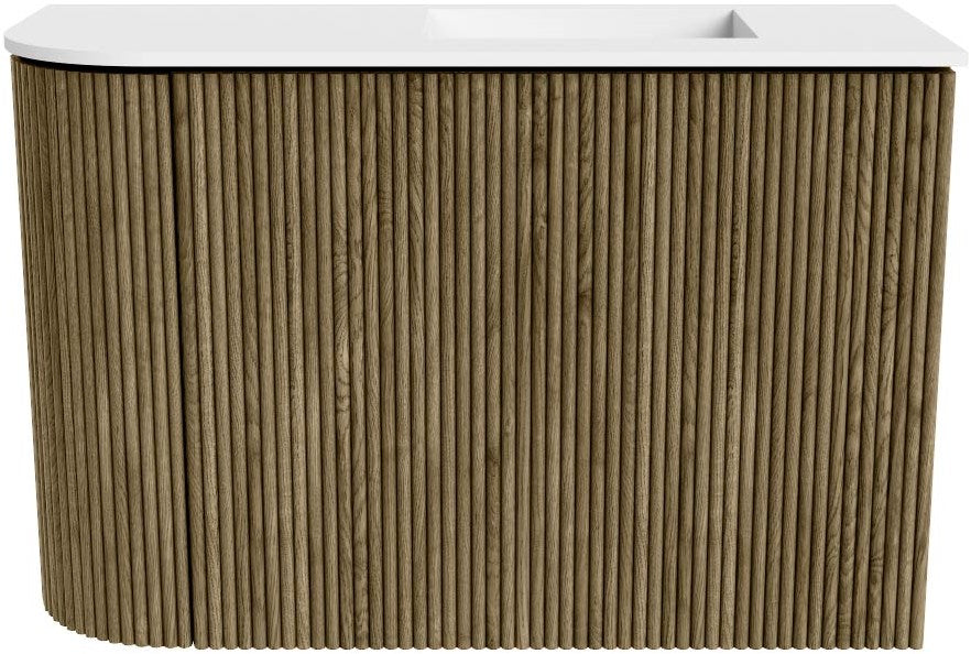 JOYA 61,6cm toiletmeubel ronding links kleur Dusk. Wastafel FAYE positie Rechts Zonder kraangat kleur Talc.