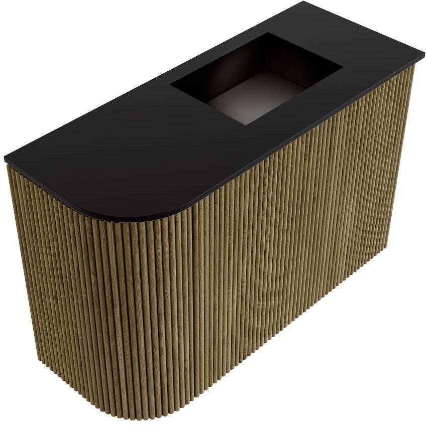 JOYA 61,6cm toiletmeubel ronding links kleur Dusk. Wastafel FAYE positie Rechts Zonder kraangat kleur Urban.