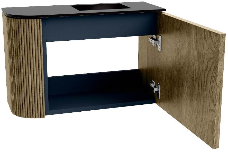 JOYA 61,6cm toiletmeubel ronding links kleur Dusk. Wastafel FAYE positie Rechts Zonder kraangat kleur Urban.