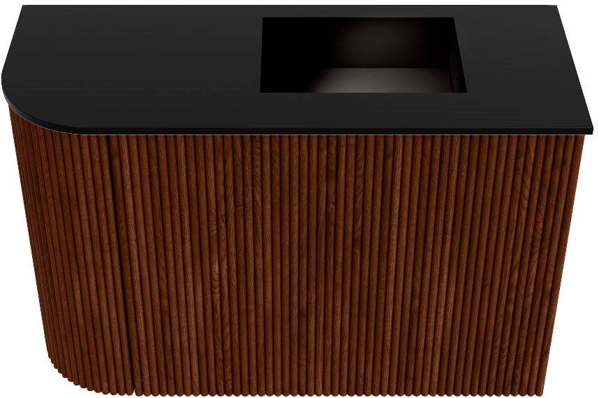 JOYA 61,6cm toiletmeubel ronding links kleur Ruby. Wastafel FAYE positie Rechts Zonder kraangat kleur Urban.
