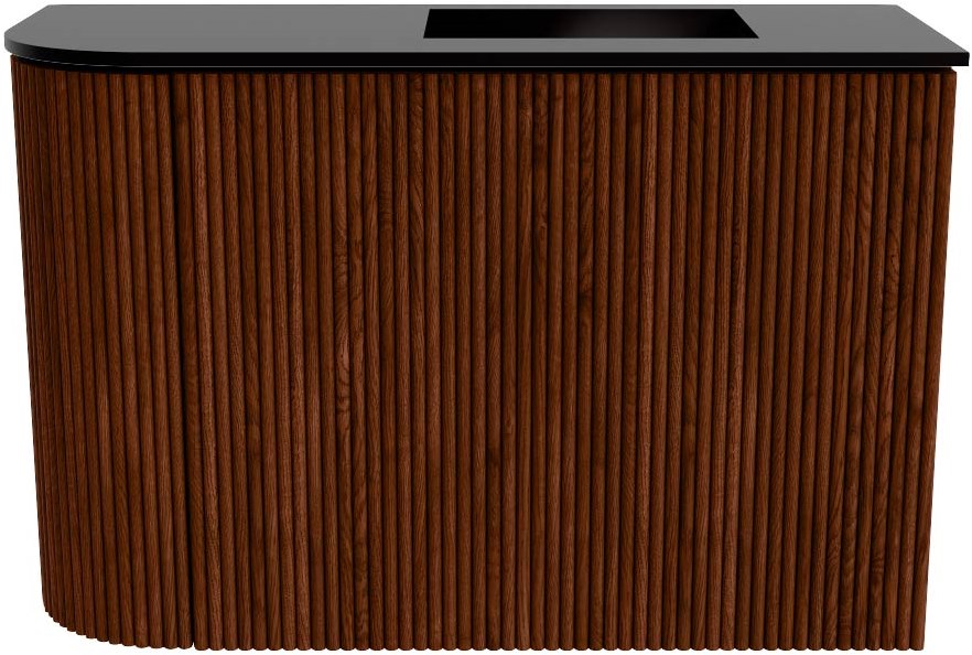 JOYA 61,6cm toiletmeubel ronding links kleur Ruby. Wastafel FAYE positie Rechts Zonder kraangat kleur Urban.