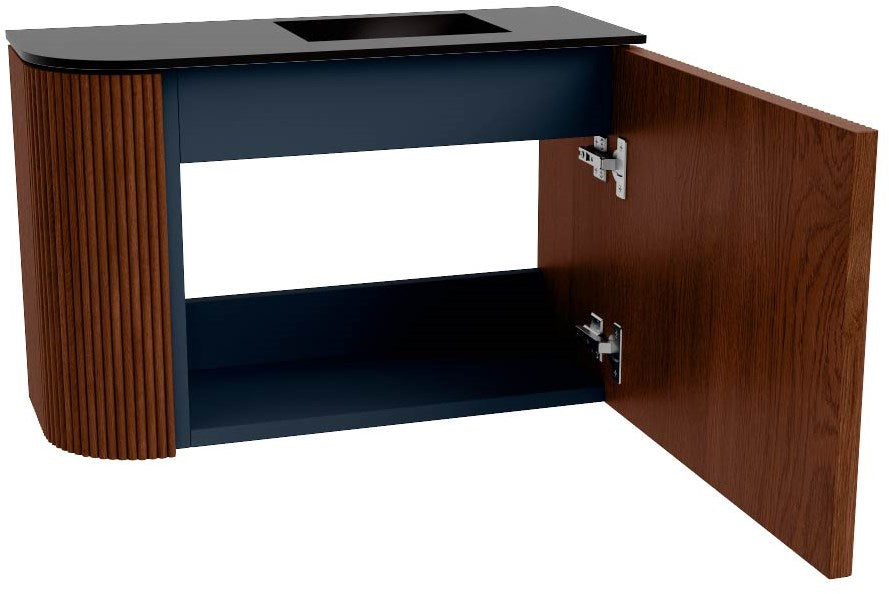JOYA 61,6cm toiletmeubel ronding links kleur Ruby. Wastafel FAYE positie Rechts Zonder kraangat kleur Urban.