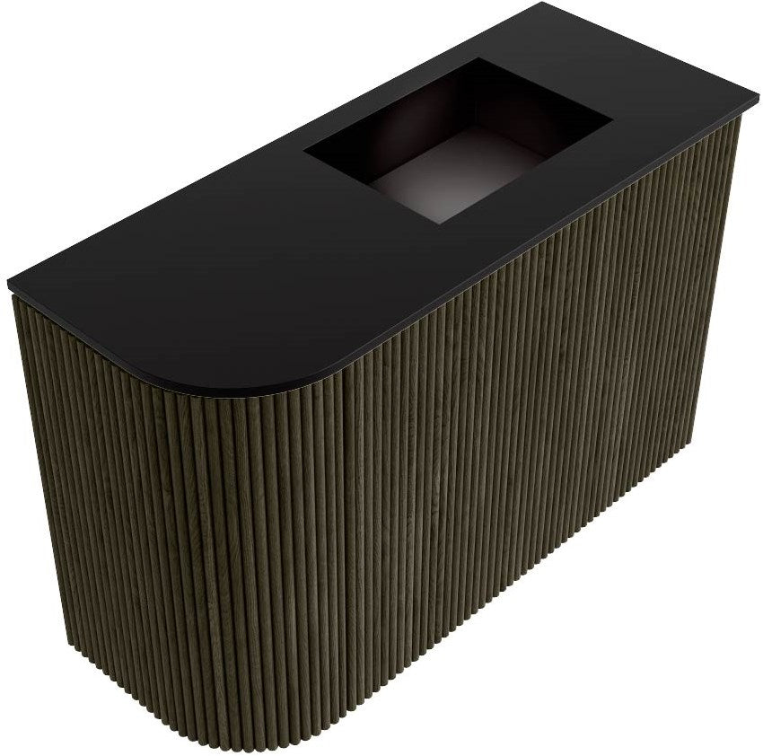 JOYA 61,6cm toiletmeubel ronding links kleur Shadow. Wastafel FAYE positie Rechts Zonder kraangat kleur Urban.