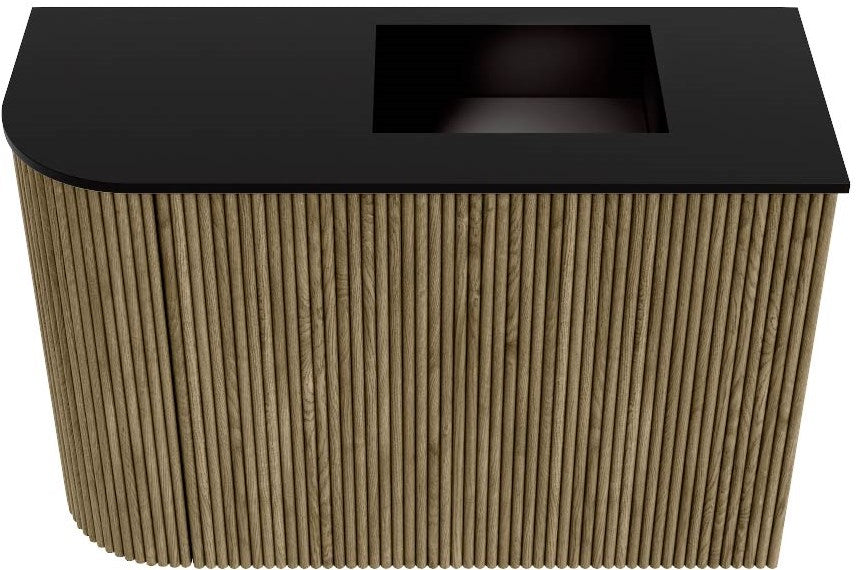 JOYA 61,6cm toiletmeubel ronding links kleur Dusk. Wastafel FAYE positie Rechts 1 kraangat kleur Urban.