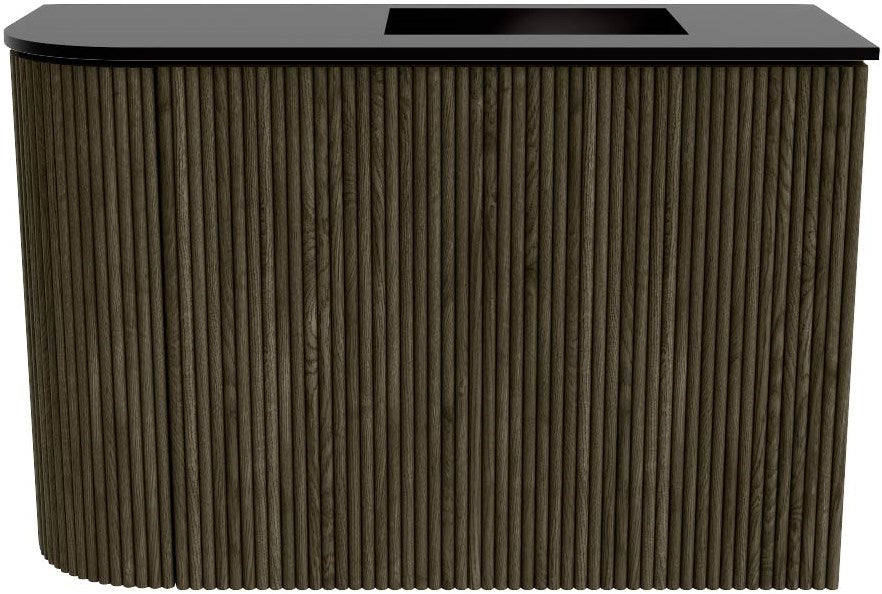 JOYA 61,6cm toiletmeubel ronding links kleur Shadow. Wastafel FAYE positie Rechts 1 kraangat kleur Urban.