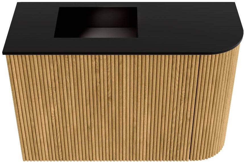 JOYA 61,6cm toiletmeubel ronding rechts kleur Oak. Wastafel FAYE positie Links 1 kraangat kleur Urban.