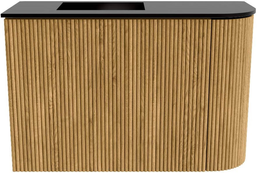 JOYA 61,6cm toiletmeubel ronding rechts kleur Oak. Wastafel FAYE positie Links 1 kraangat kleur Urban.