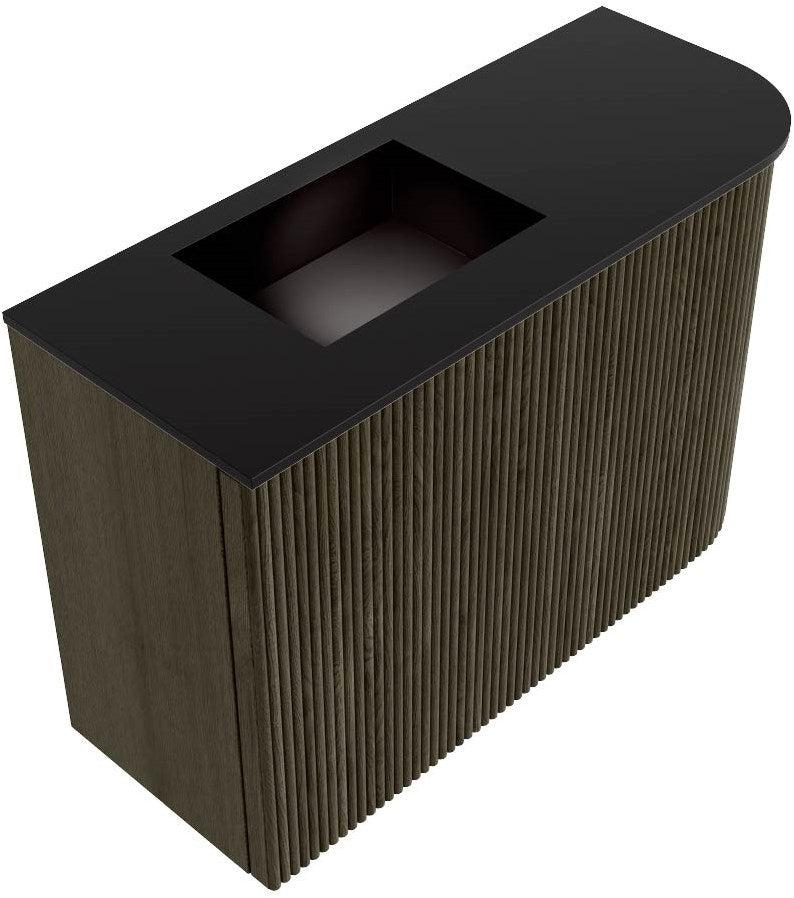 JOYA 61,6cm toiletmeubel ronding rechts kleur Shadow. Wastafel FAYE positie Links 1 kraangat kleur Urban.