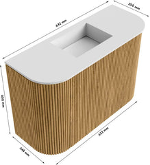 JOYA 63,2cm toiletmeubel ronding links + rechts kleur Oak. Wastafel FAYE positie Midden Zonder kraangat kleur Talc.