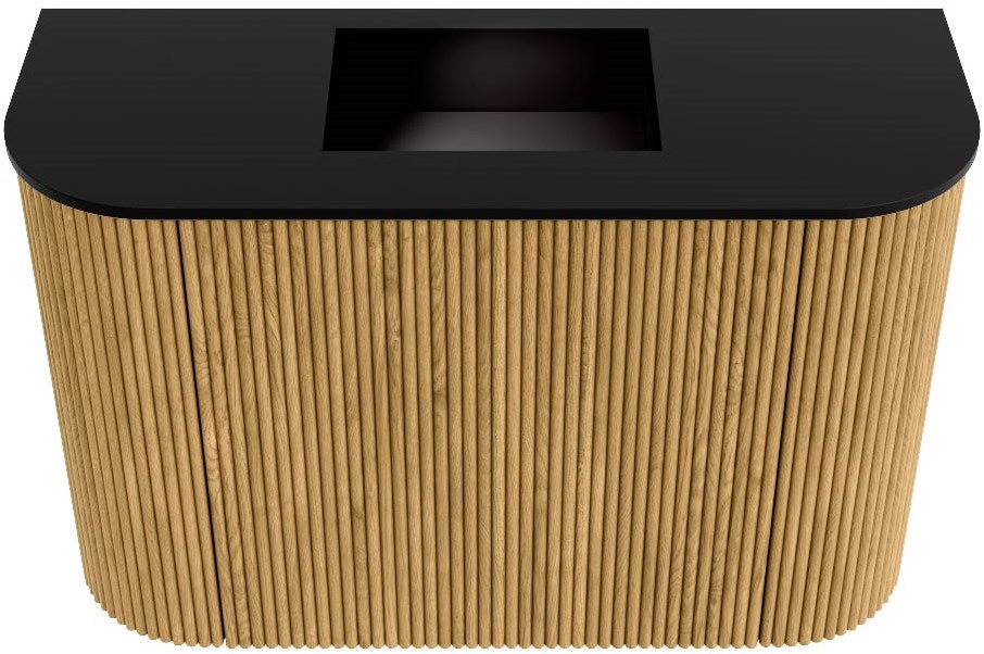 JOYA 63,2cm toiletmeubel ronding links + rechts kleur Oak. Wastafel FAYE positie Midden Zonder kraangat kleur Urban.