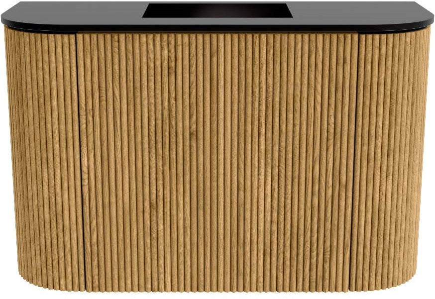 JOYA 63,2cm toiletmeubel ronding links + rechts kleur Oak. Wastafel FAYE positie Midden Zonder kraangat kleur Urban.