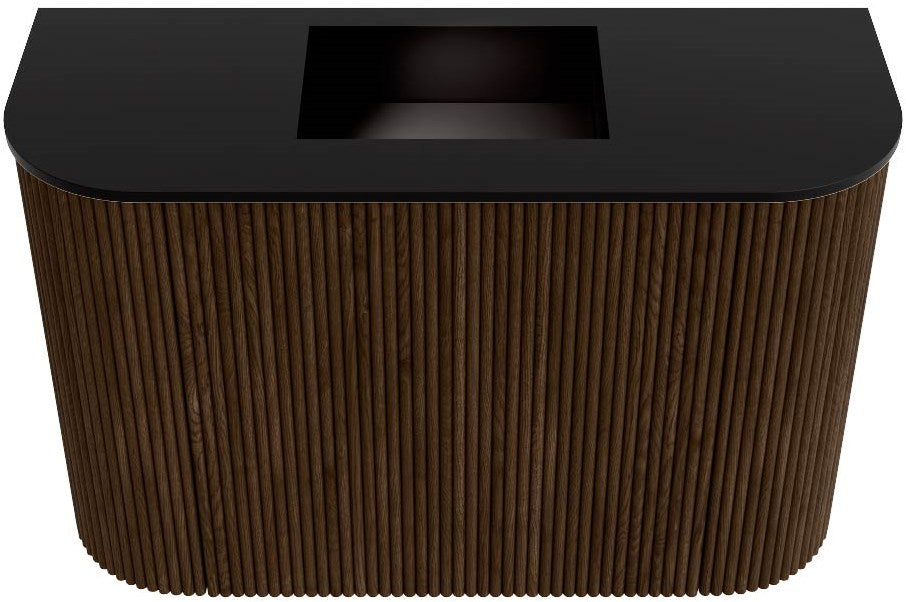 JOYA 63,2cm toiletmeubel ronding links + rechts kleur Walnut. Wastafel FAYE positie Midden Zonder kraangat kleur Urban.