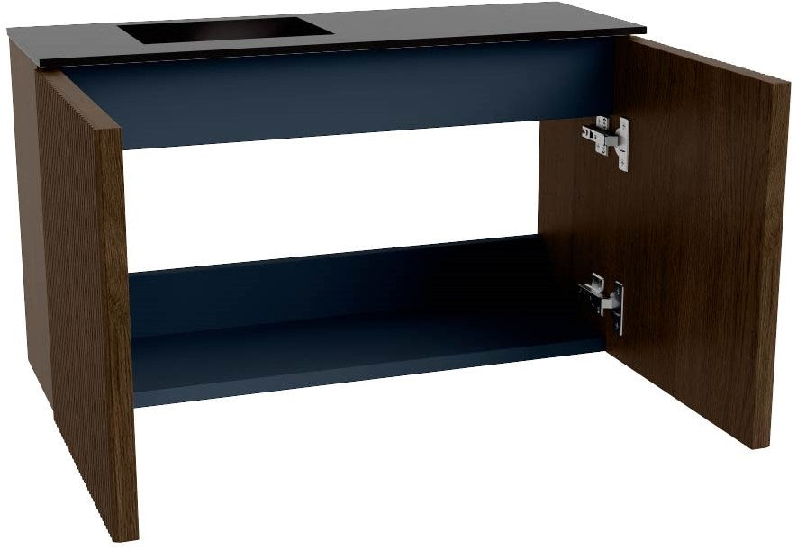 JOYA 70cm toiletmeubel kleur Walnut. Wastafel FAYE positie Links Zonder kraangat kleur Urban.