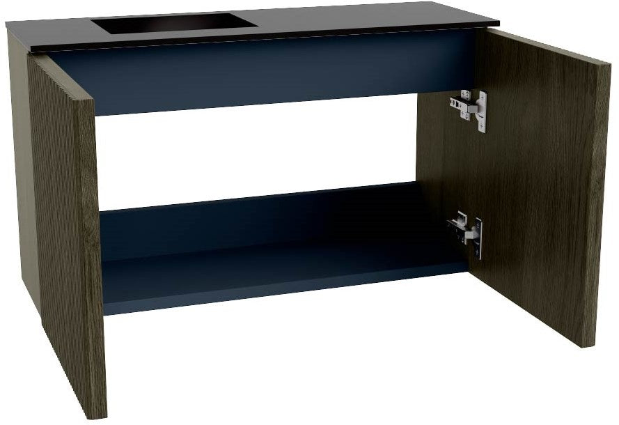 JOYA 70cm toiletmeubel kleur Shadow. Wastafel FAYE positie Links 1 kraangat kleur Urban.