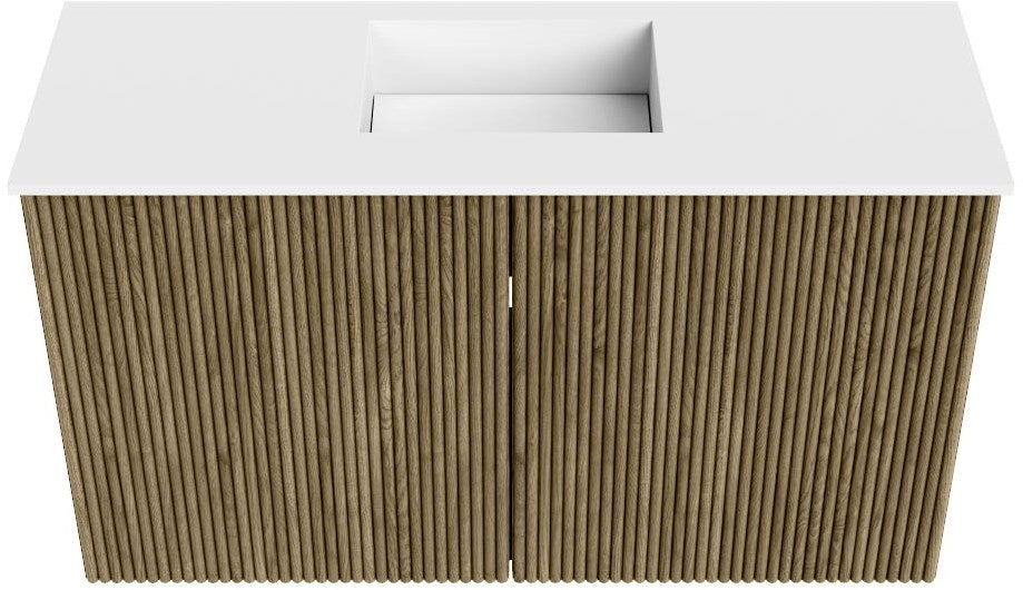 JOYA 70cm toiletmeubel kleur Dusk. Wastafel FAYE positie Midden Zonder kraangat kleur Talc.