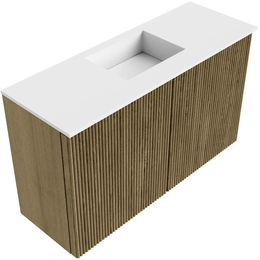 JOYA 70cm toiletmeubel kleur Dusk. Wastafel FAYE positie Midden Zonder kraangat kleur Talc.