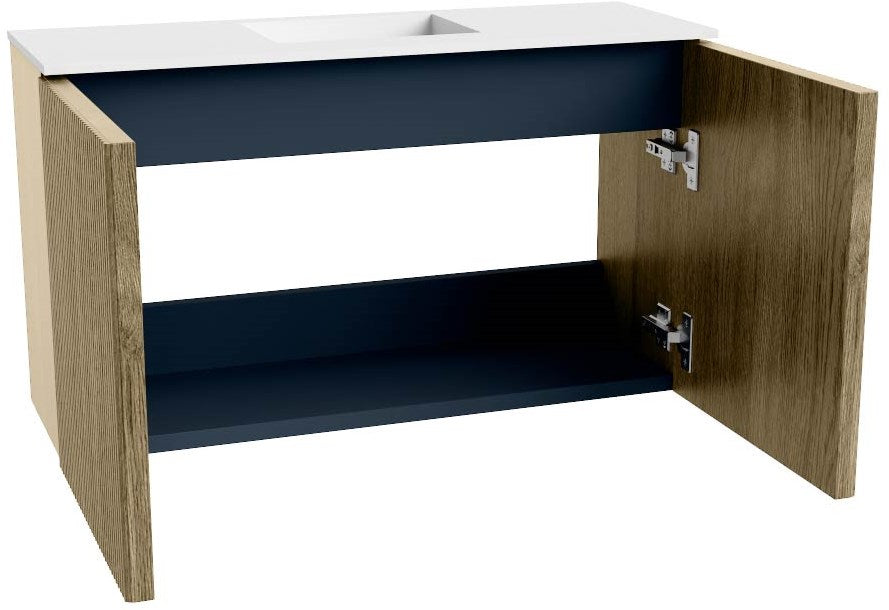 JOYA 70cm toiletmeubel kleur Dusk. Wastafel FAYE positie Midden Zonder kraangat kleur Talc.
