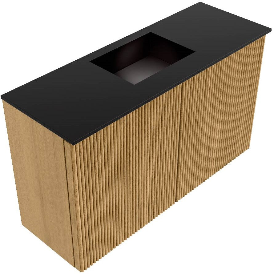 JOYA 70cm toiletmeubel kleur Oak. Wastafel FAYE positie Midden Zonder kraangat kleur Urban.