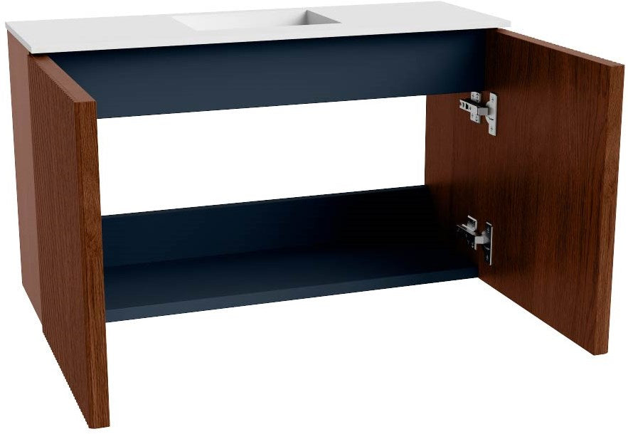 JOYA 70cm toiletmeubel kleur Ruby. Wastafel FAYE positie Midden Zonder kraangat kleur Talc.