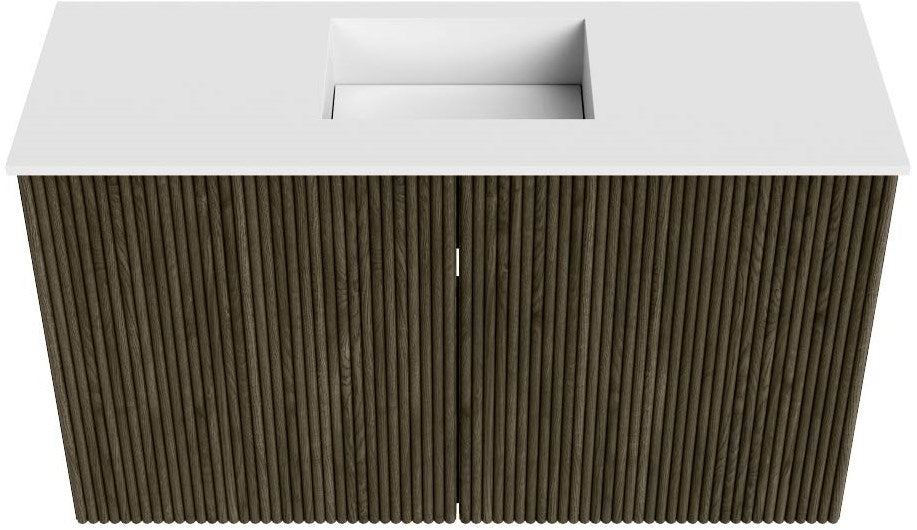 JOYA 70cm toiletmeubel kleur Shadow. Wastafel FAYE positie Midden Zonder kraangat kleur Talc.