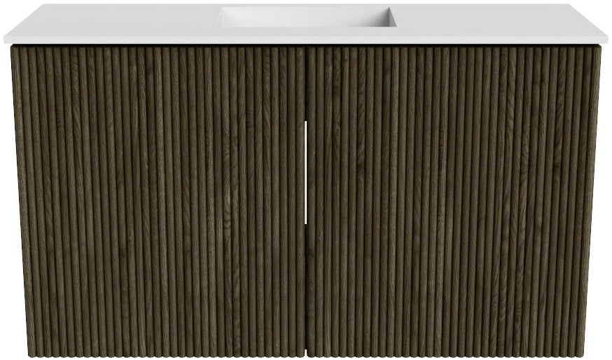 JOYA 70cm toiletmeubel kleur Shadow. Wastafel FAYE positie Midden Zonder kraangat kleur Talc.