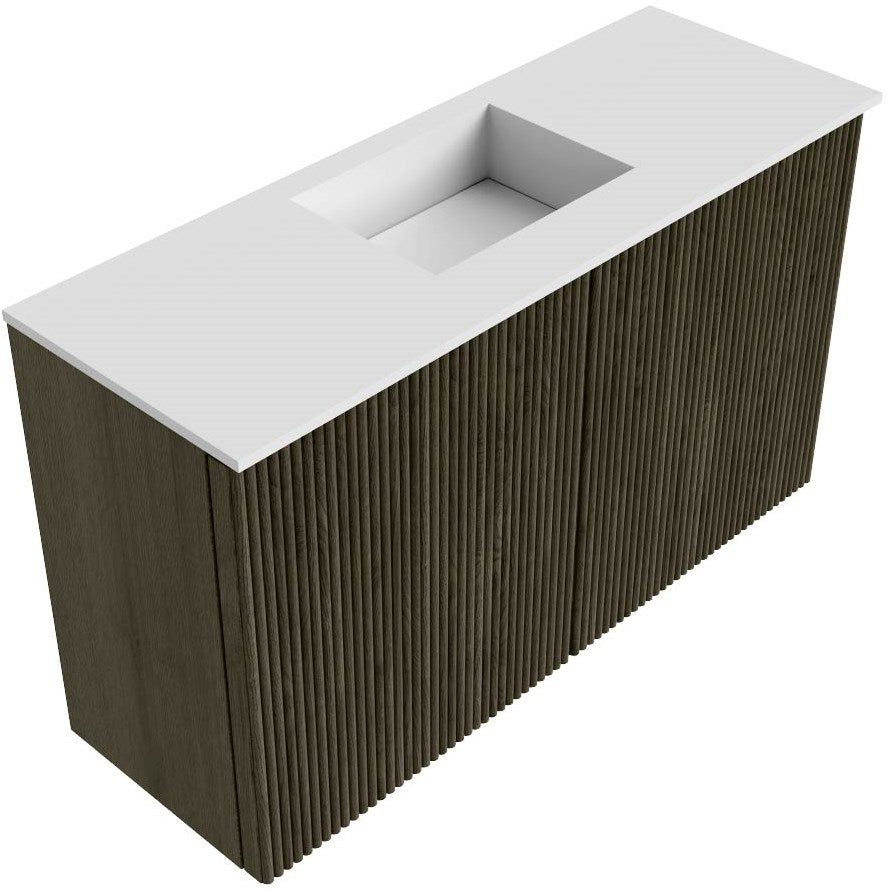 JOYA 70cm toiletmeubel kleur Shadow. Wastafel FAYE positie Midden Zonder kraangat kleur Talc.