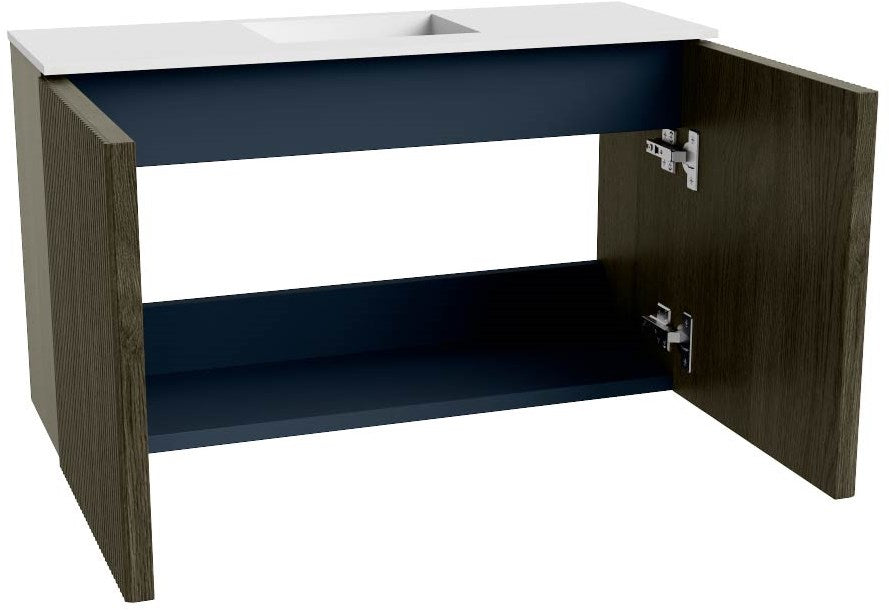 JOYA 70cm toiletmeubel kleur Shadow. Wastafel FAYE positie Midden Zonder kraangat kleur Talc.