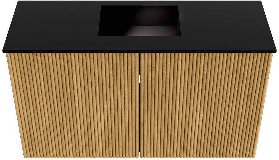 JOYA 70cm toiletmeubel kleur Oak. Wastafel FAYE positie Midden 1 kraangat kleur Urban.