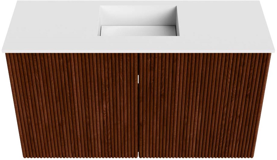 JOYA 70cm toiletmeubel kleur Ruby. Wastafel FAYE positie Midden 1 kraangat kleur Talc.