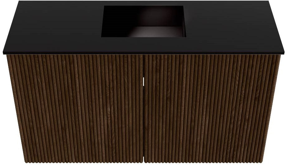 JOYA 70cm toiletmeubel kleur Walnut. Wastafel FAYE positie Midden 1 kraangat kleur Urban.