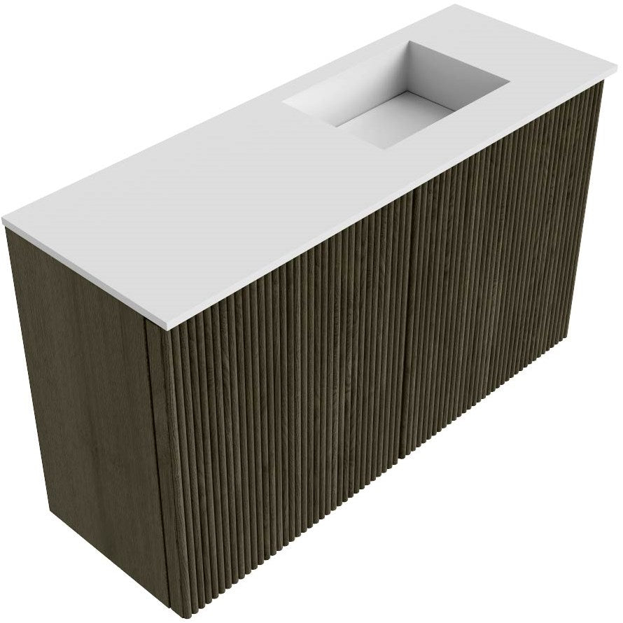 JOYA 70cm toiletmeubel kleur Shadow. Wastafel FAYE positie Rechts Zonder kraangat kleur Talc.