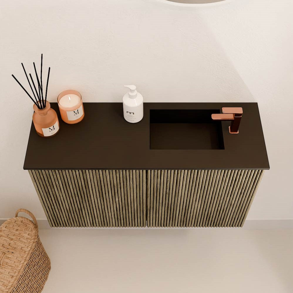 JOYA 70cm toiletmeubel kleur Dusk. Wastafel FAYE positie Rechts 1 kraangat kleur Urban.